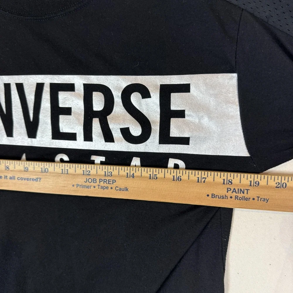 Converse Shirt Kids XL Black Metallic All Star Logo Sleeve Stars Tee Top